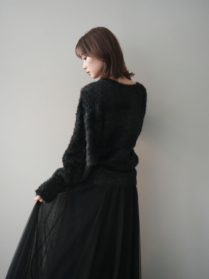 [予約]ラメシャギードルマンニットプルオーバー/black