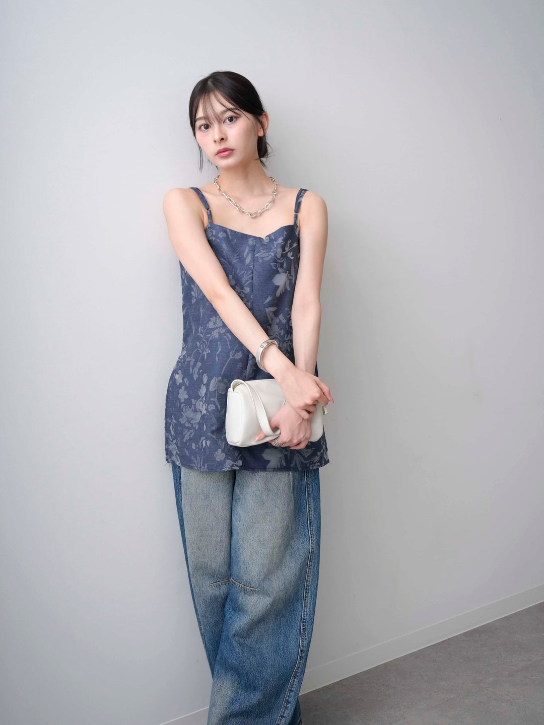 [SET]シアージャガードチュニックキャミソール+立体カーブデニムパンツ(2set)