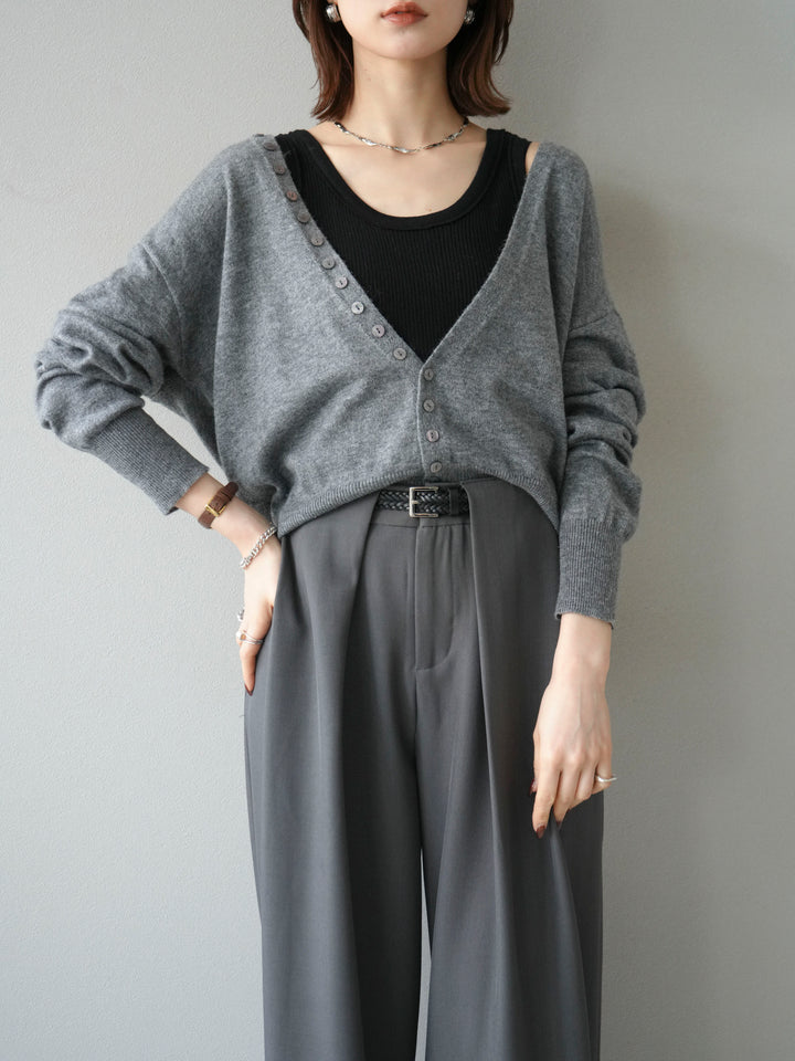 [予約]デザインボタンニットカーディガン＆タンクトップSET/グレー