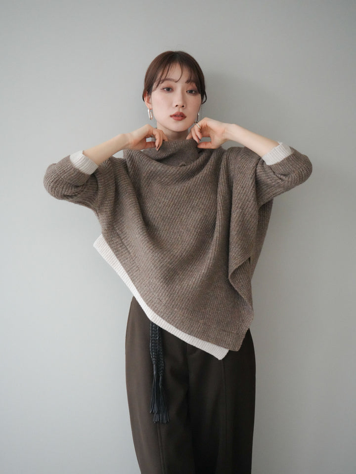 [予約]配色アシンメトリードルマンニットプルオーバー/oatmeal