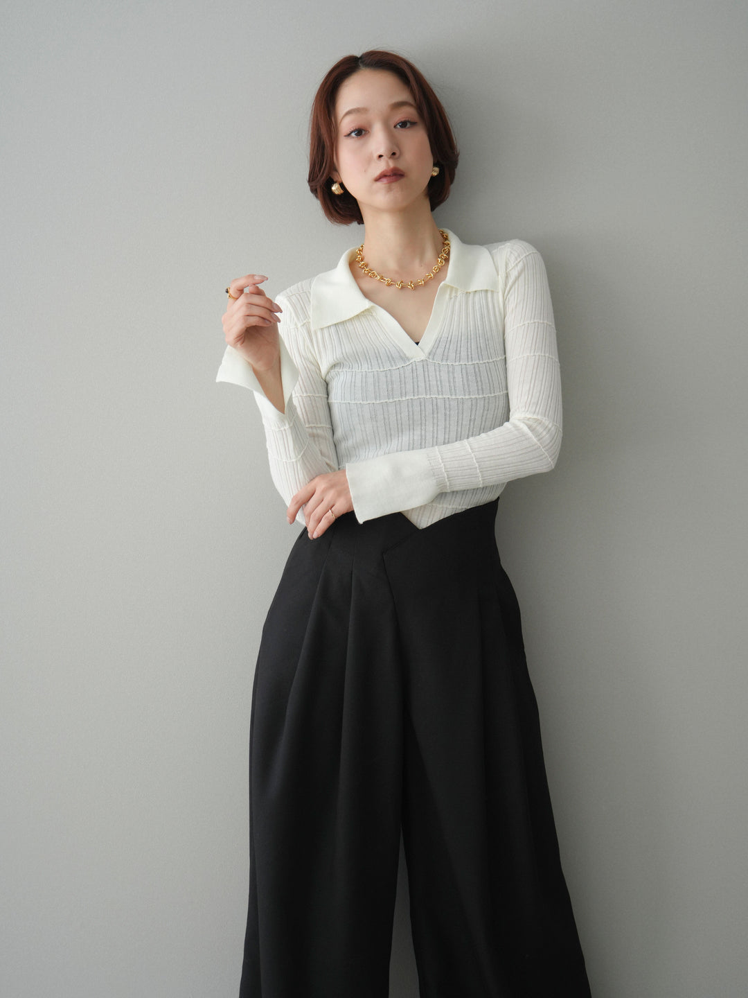 [予約]シアーリブスキッパーニットトップス/ivory