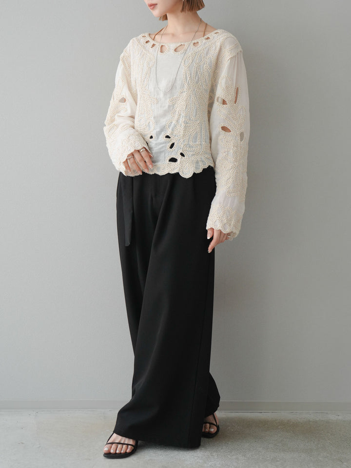 [預訂] 鉤針設計襯衫/象牙色