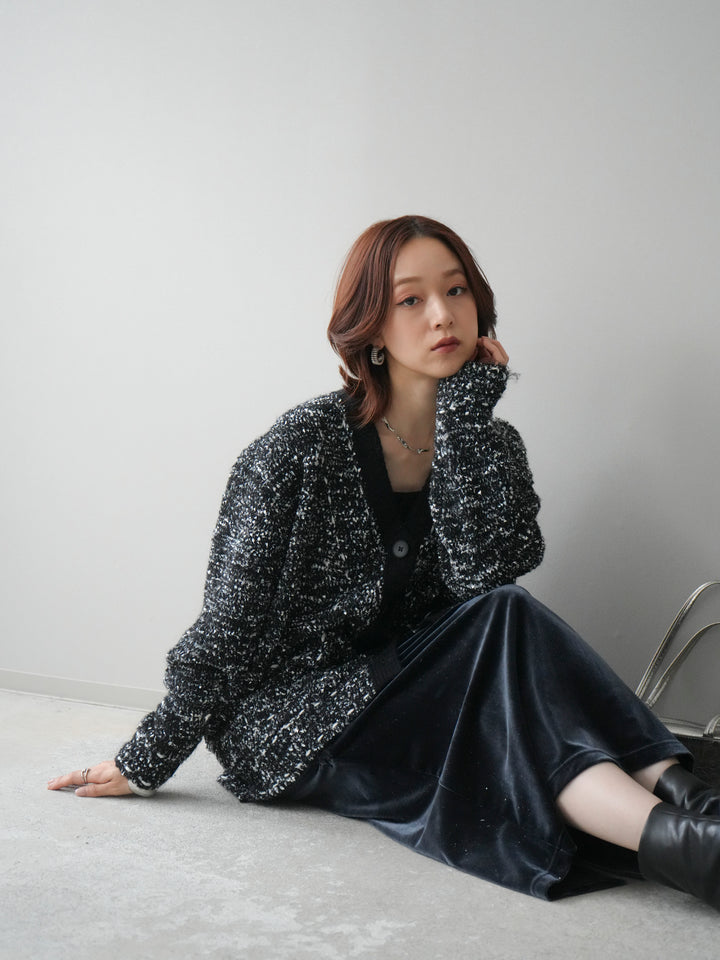 [SET]モールネップニットカーディガン+ギャザーベロアスカート(2set)