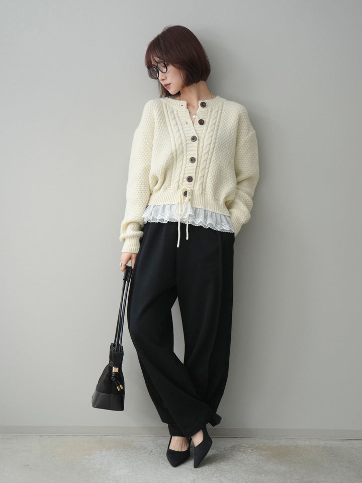 [SET]裾レースケーブルニットカーディガン+2WAYデザインスウェットパンツ(2set)