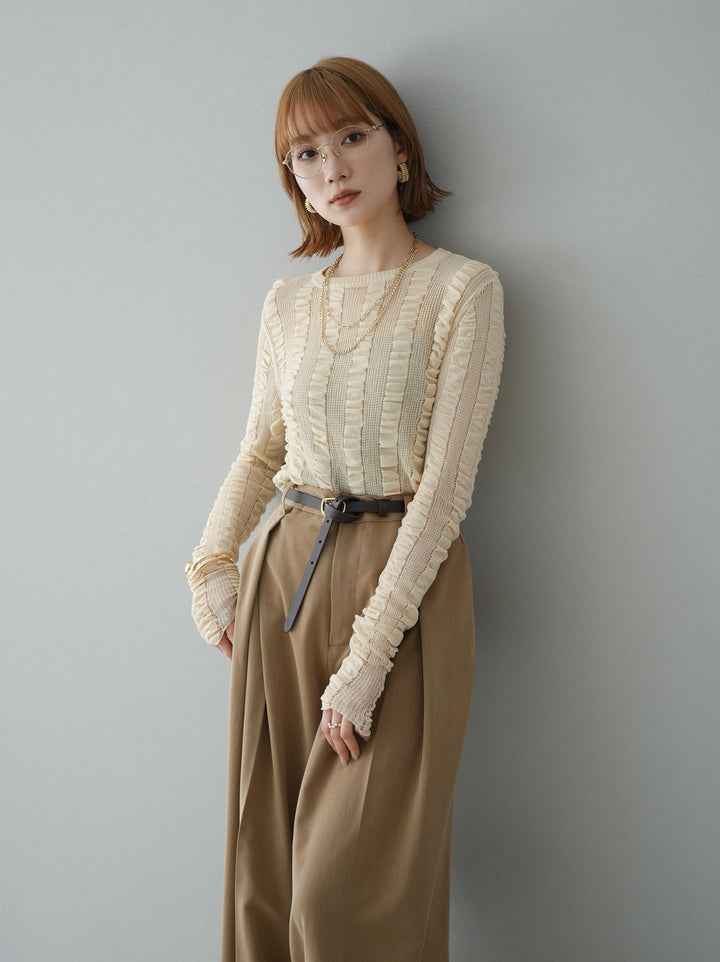 [予約]リネンタッチシャーリングニットトップス/アイボリー