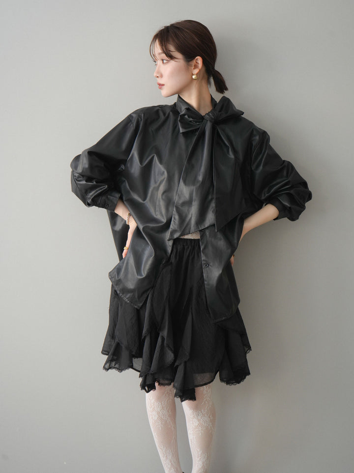 [SET]フェイクレザーボウタイブラウス+選べるアクセセット(2set)