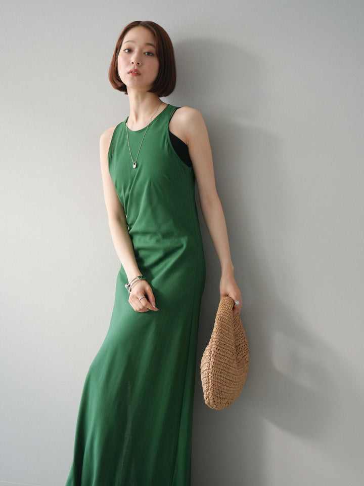 [予約]リネンタッチノースリーブワンピース/グリーン