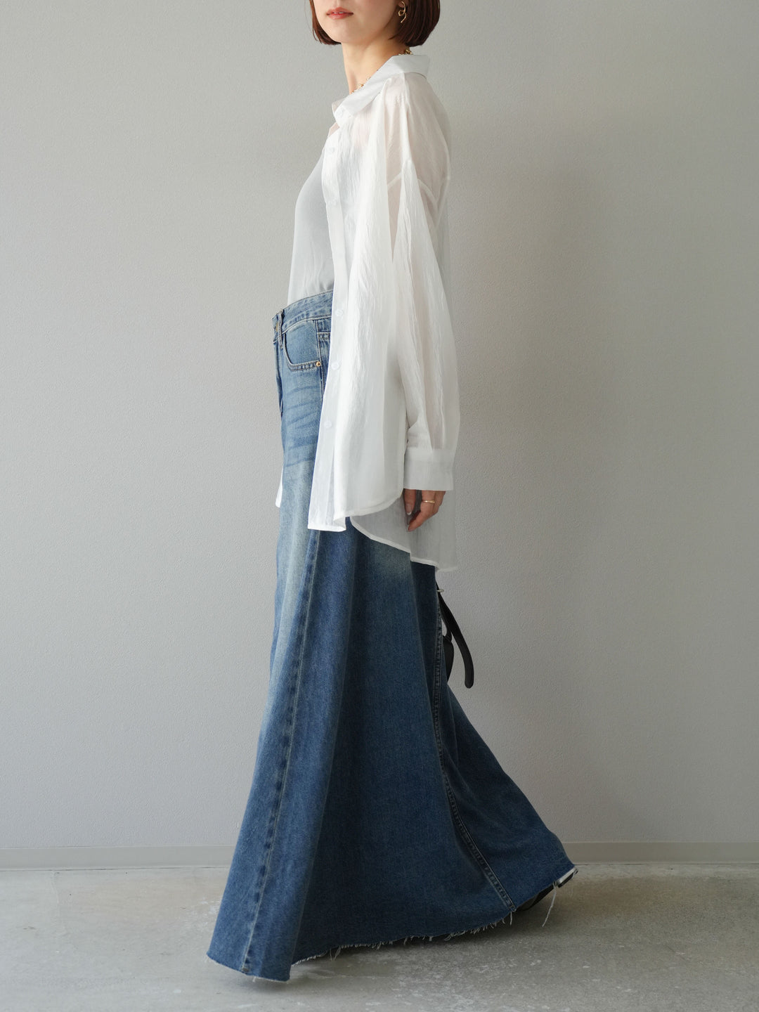 [予約]Aラインカットオフデニムスカート/ブルー