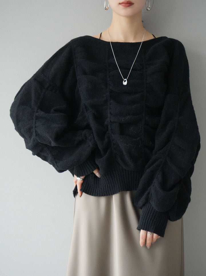 [予約]バックオープンシャーリングニットプルオーバー/ブラック