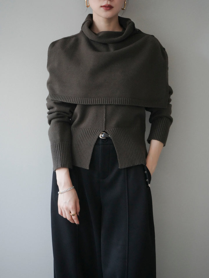 [予約]フロントスリットネックアンサンブルニット/khaki