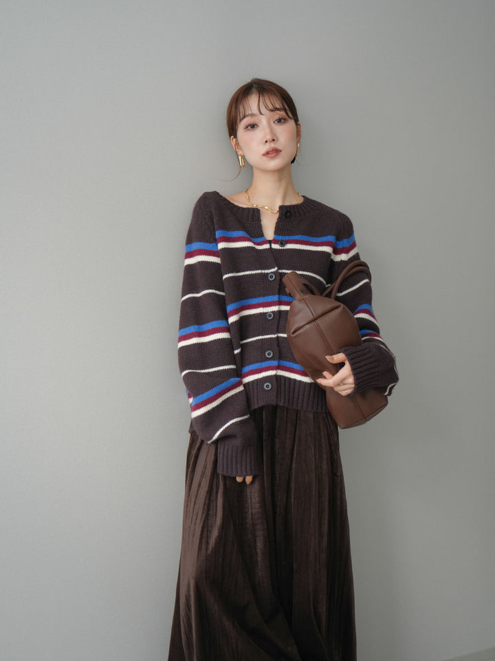 [予約]ランダムボーダーニットカーディガン/brown