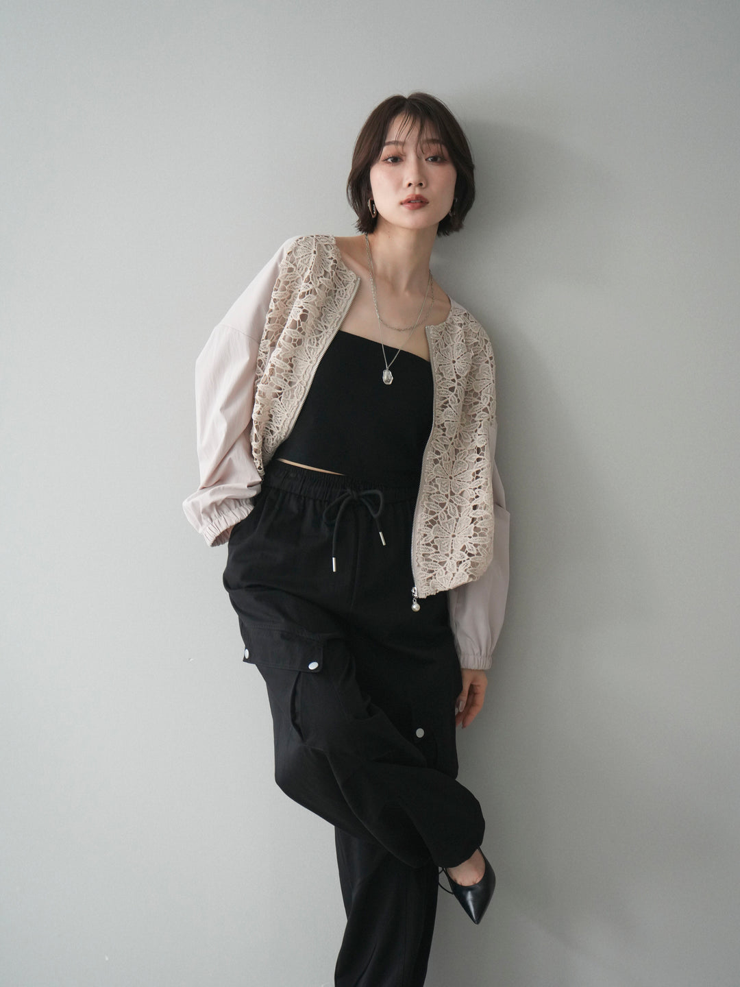 [SET]レースドッキングブルゾン+選べるアクセセット(2set)