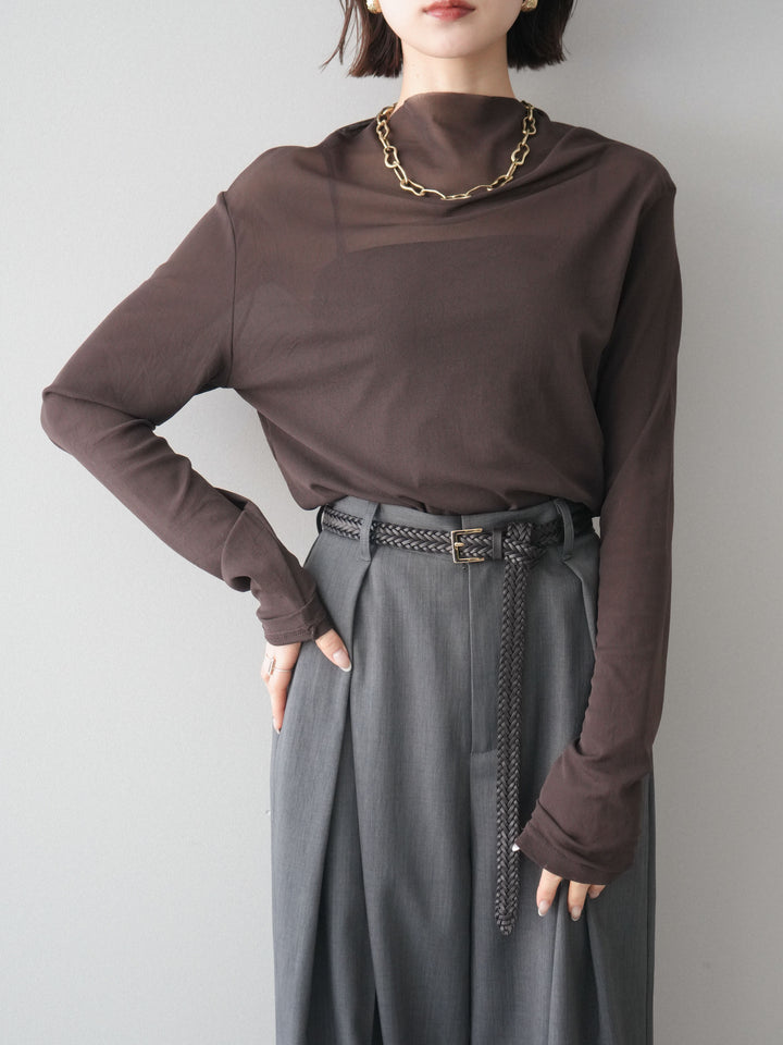 [予約]シアープチネックストレッチトップス/brown