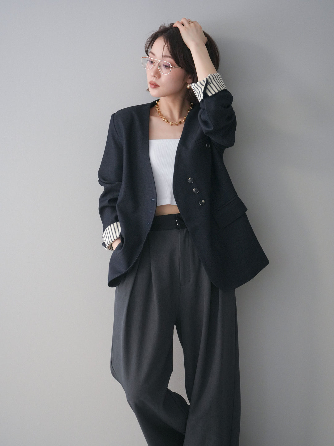 [予約]ノーカラージャケット/blue