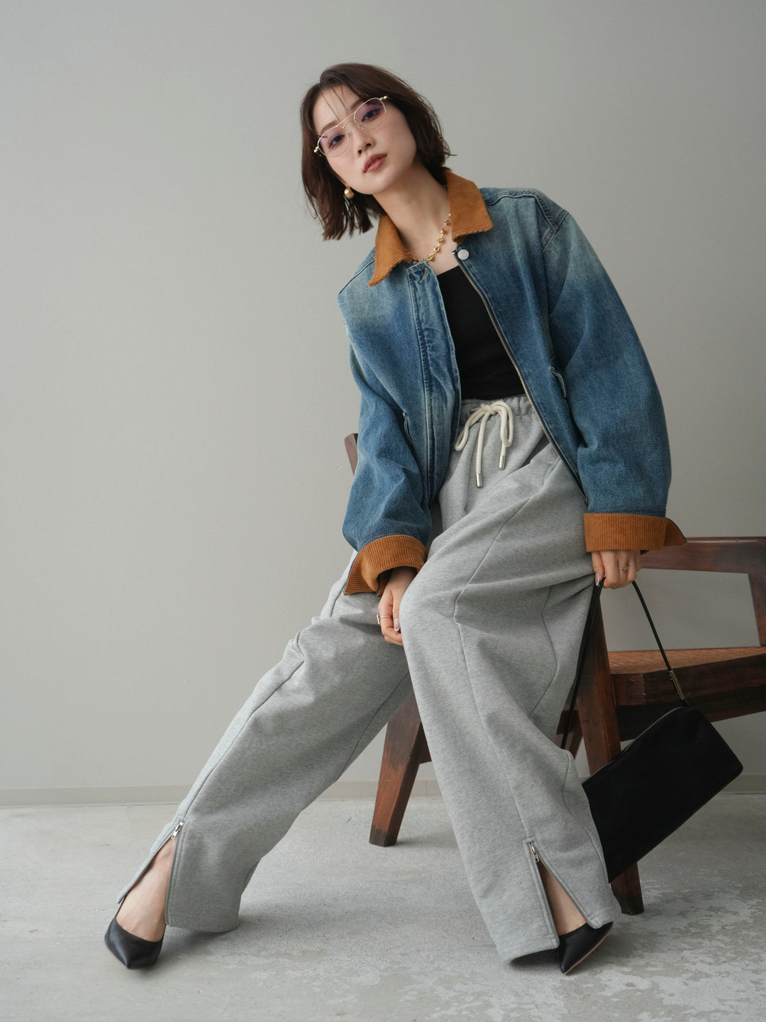 [予約]コーデュロイ×デニムショートカバーオール/blue