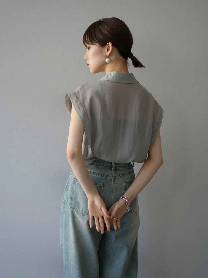 [Pre-order] Tuck shoulder sheer sleeveless shirt/gray