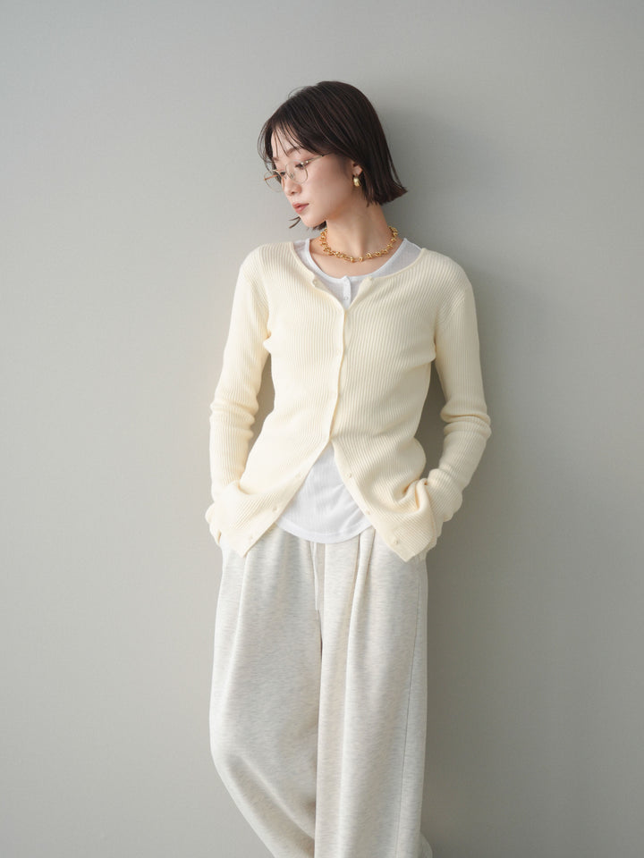 [予約]前後2WAYリブ編みクルーネックカーディガン/ivory