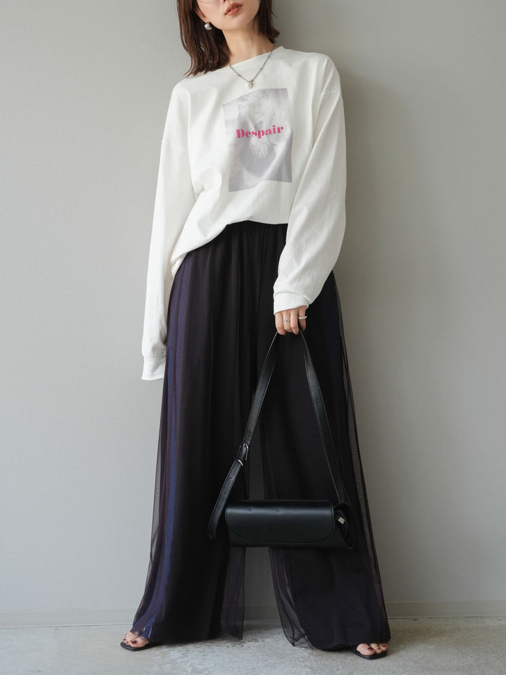 [予約]チュールワイドパンツ/ブラウン