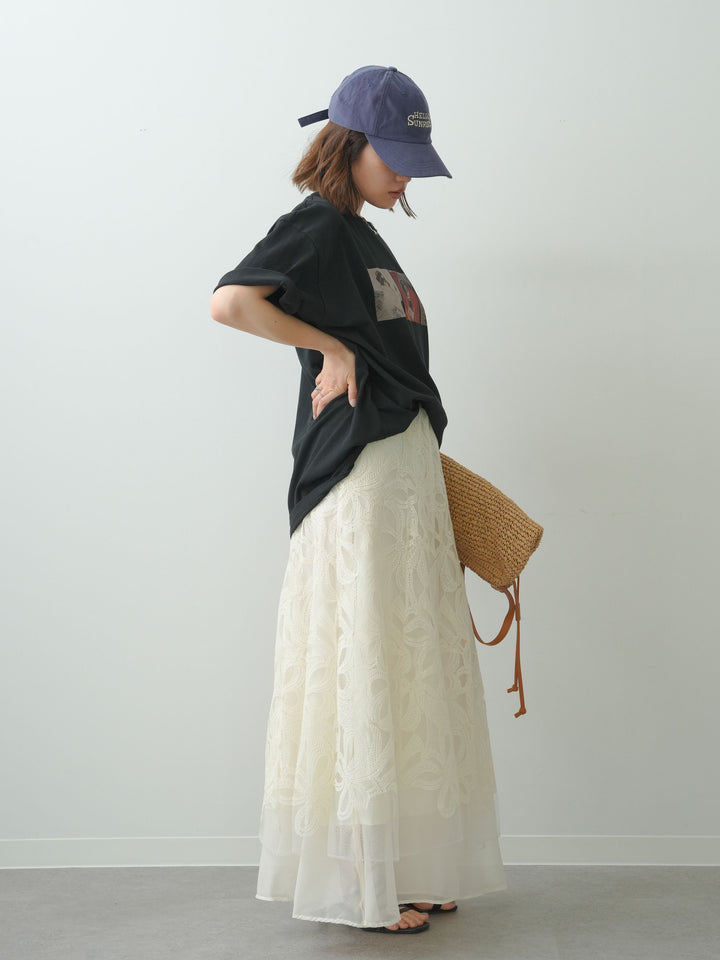 [SET]スリードッグフォトボックスTEE+フラワーレースレイヤードスカート(2set)