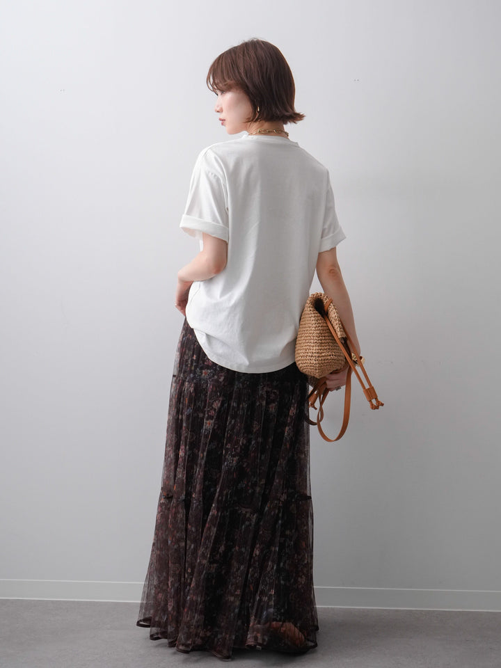 [SET]ニュアンスフローラルフォトTEE+フラワーチュールギャザースカート(2set)
