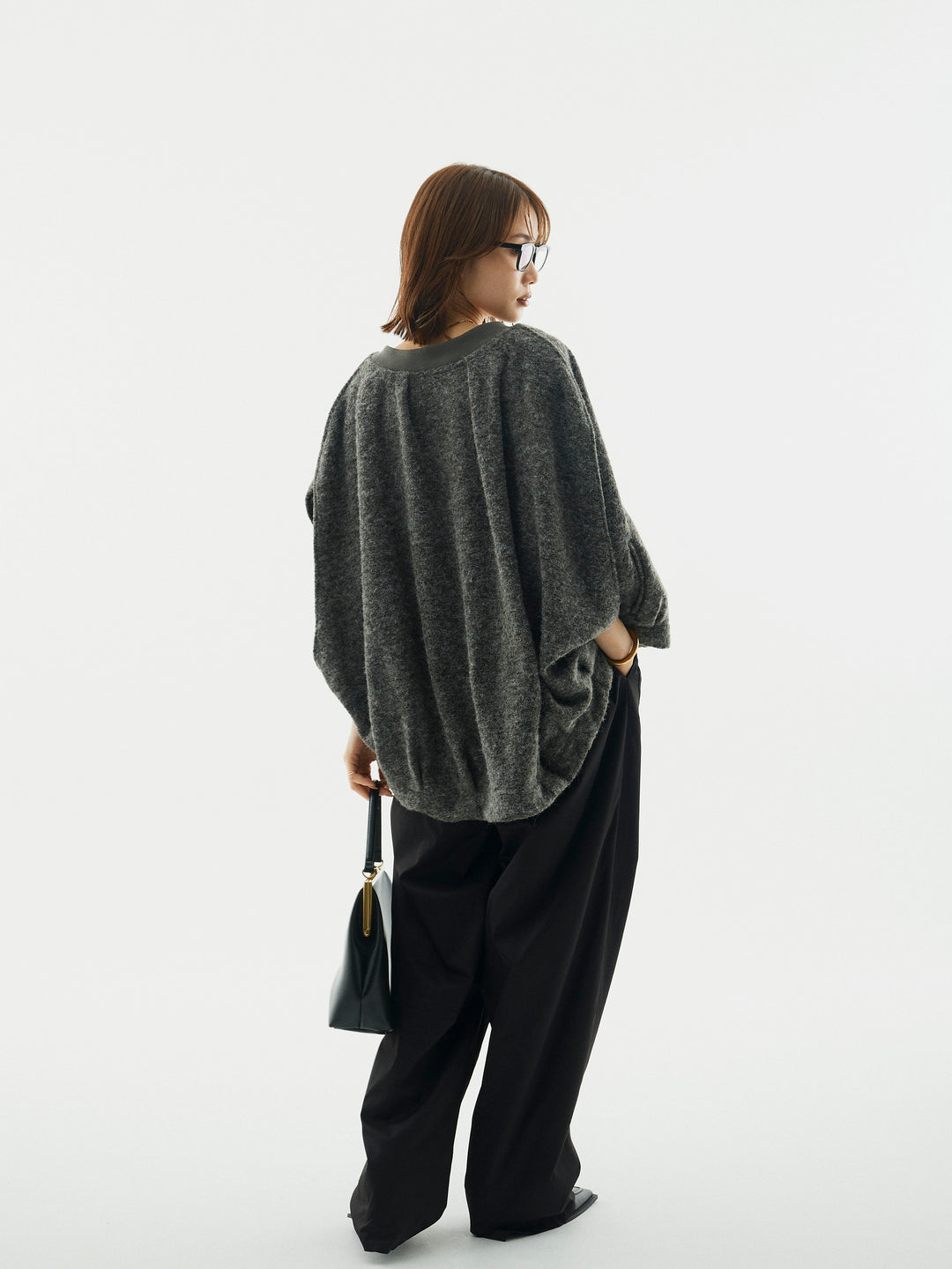 【Allure】[SET]ウール混コクーンブルゾン+タフタワイドカーブパンツ(2set)