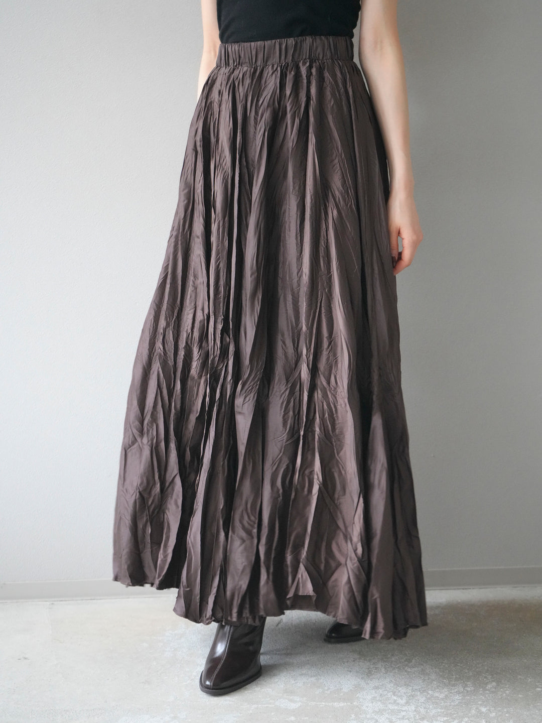 [予約]ワッシャープリーツロングスカート/brown