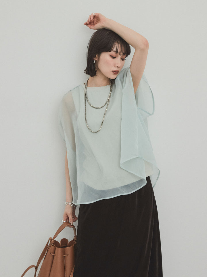 [SET] 緊湊光滑透視層疊上衣 + 天鵝絨低腰裙 (2set)