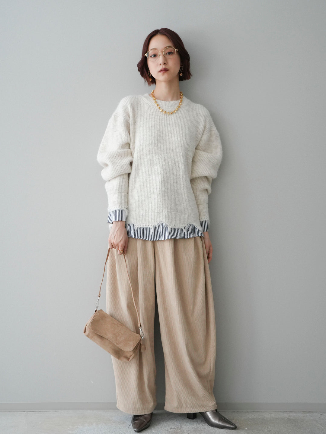 [予約]コーデュロイサイドタックコクーンパンツ/beige