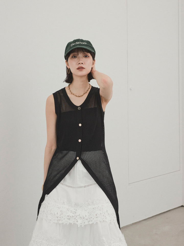 [SET]アソートボタンニットロングジレ+スカラップレースロングスカート(2set)