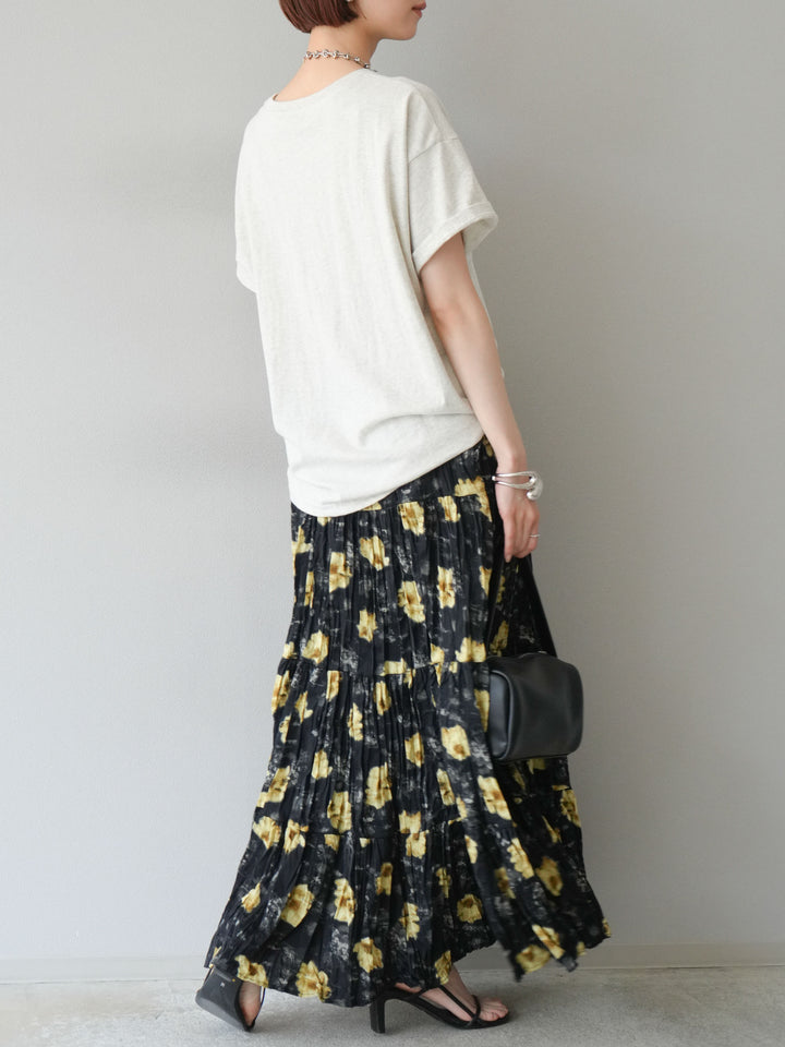 [SET]ネオンロゴコラージュフォトプリントオーバーTシャツ+フラワーワッシャーロングスカート(2set)