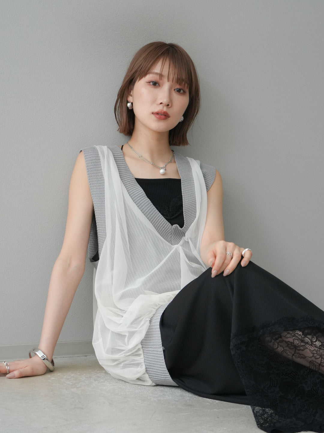 【預購】蕾絲疊層吊帶裙/黑色