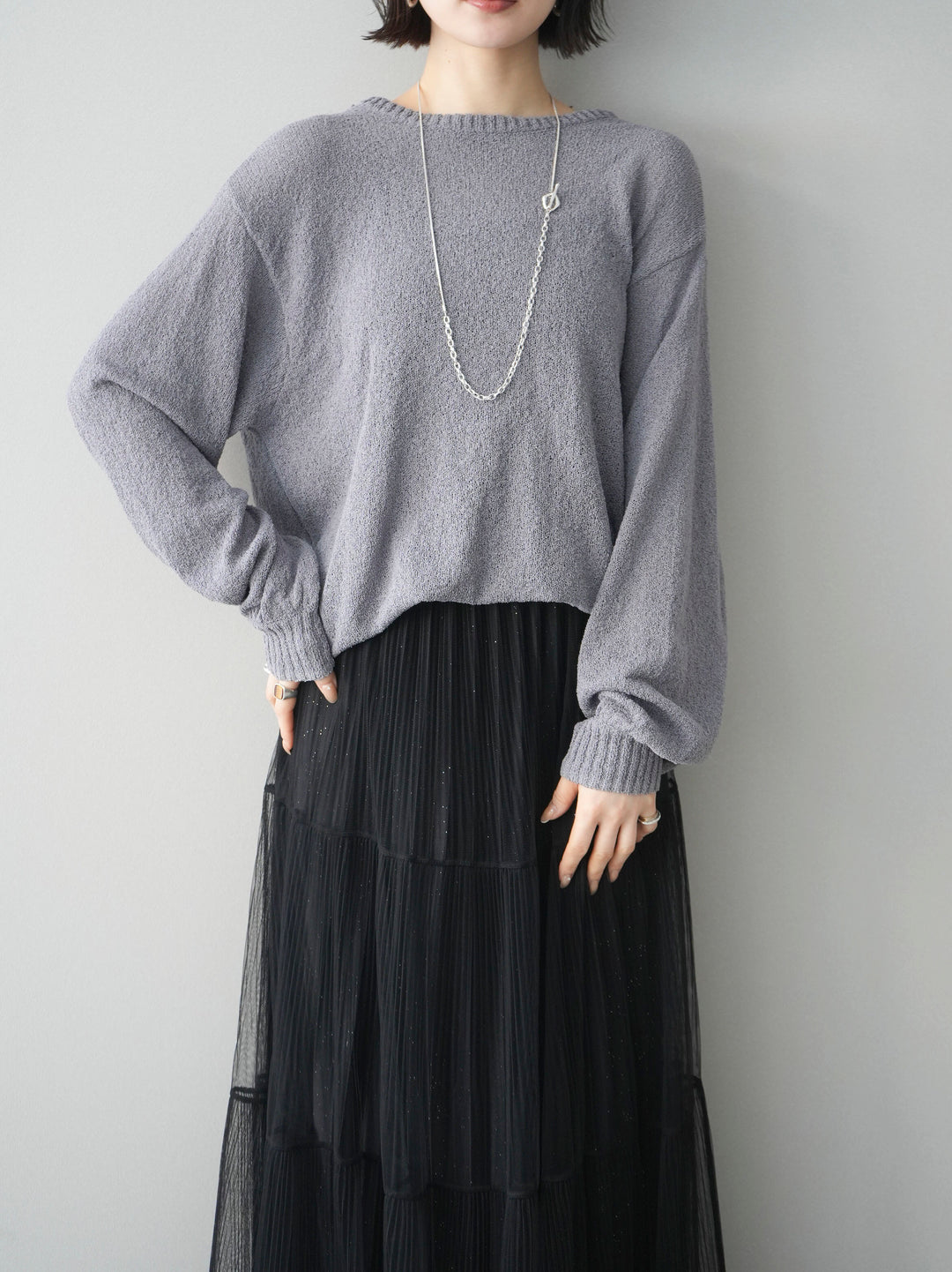 [予約]バックシアーフラワーレースニットプルオーバー/gray