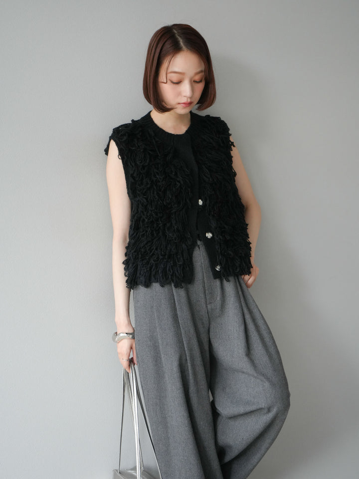 [予約]前開きループニットベスト/ブラック