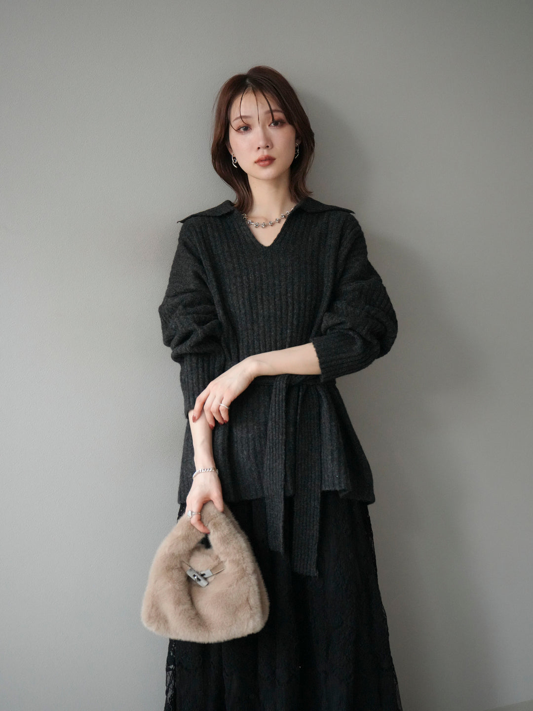 [予約]ワイドリブポロニットプルオーバー/darkgray