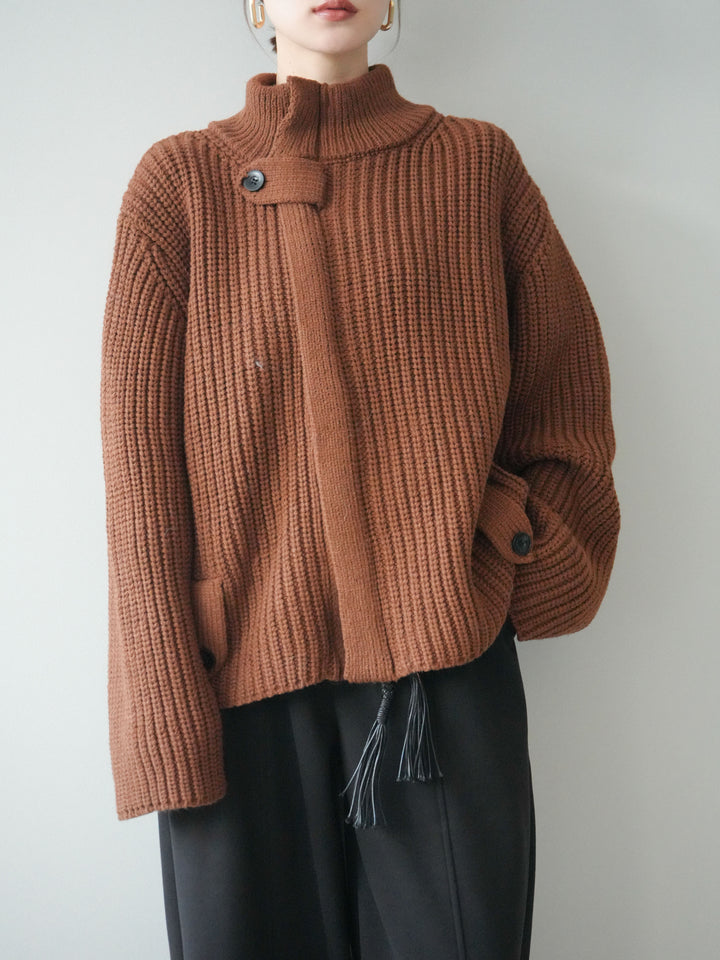 [SET]畦編みボトルネックZIPニットカーディガン+畦編みボトルネックZIPニットカーディガン(2set)