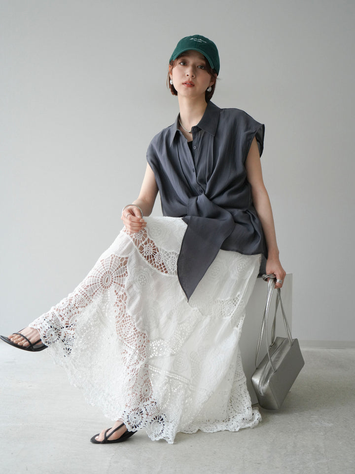 [予約]フロントタイシアーブラウス/チャコール