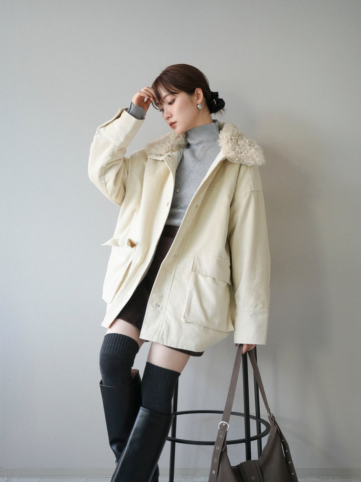 [予約]コーデュロイボア襟フライトジャケット/エクリュ