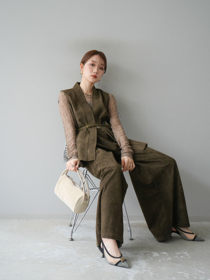 [SET]ポーチベルト付スウェードジレ×パンツSET UP(2set)