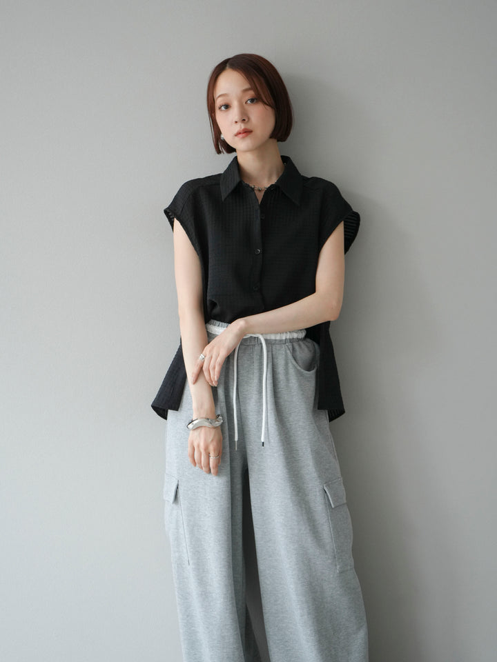 [予約]シアーチェックノースリーブシャツ/ブラック