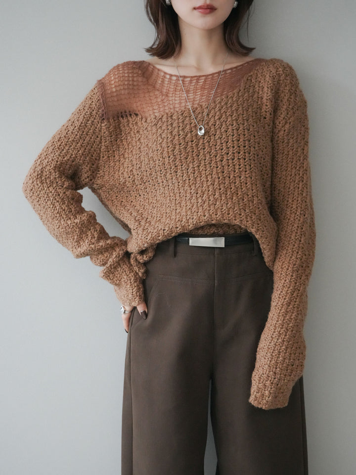 [予約]ダメージデザインニットプルオーバー/camel