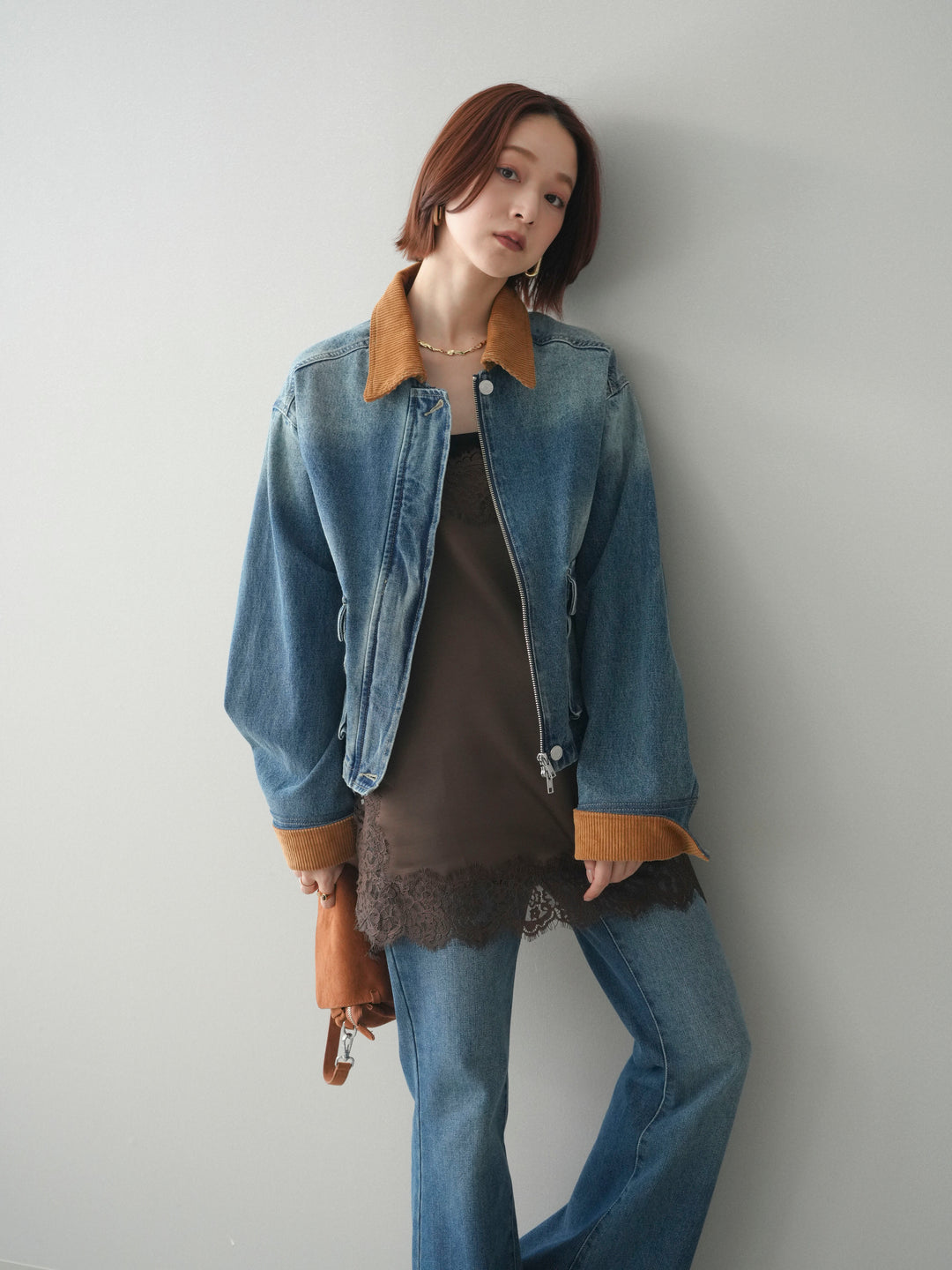 [予約]コーデュロイ×デニムショートカバーオール/blue