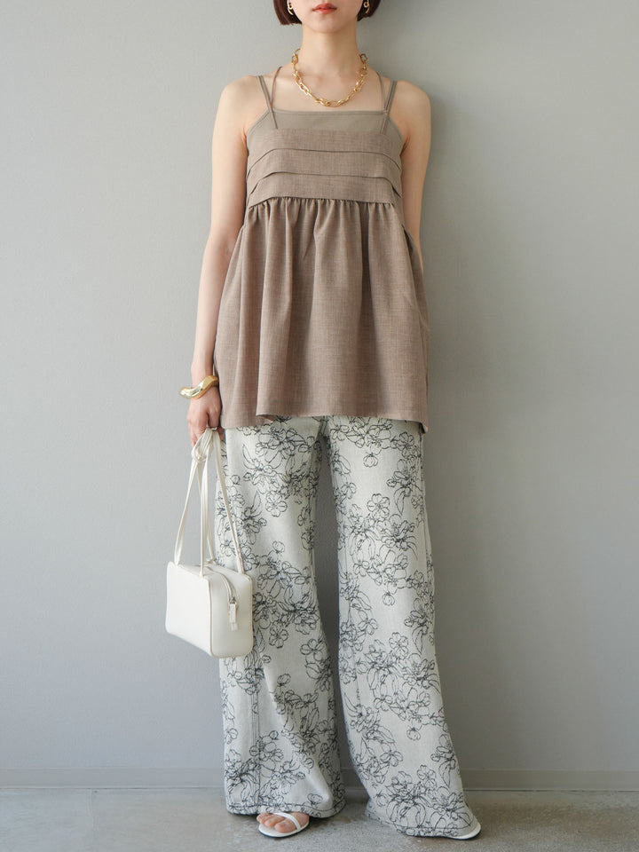 [訂位] 仿亞麻緊身設計吊帶背心/灰褐色