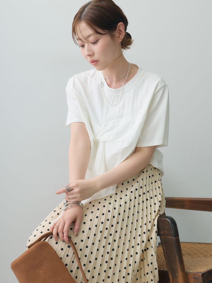 [SET]ラッフルドッキングTEE+ドットアコーディオンプリーツスカート(2set)
