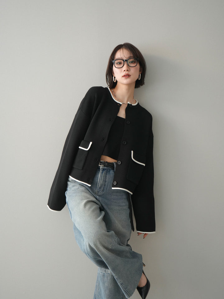 [SET]ポリエステル配色ニットカーディガン+ポリエステル配色ニットカーディガン(2set)