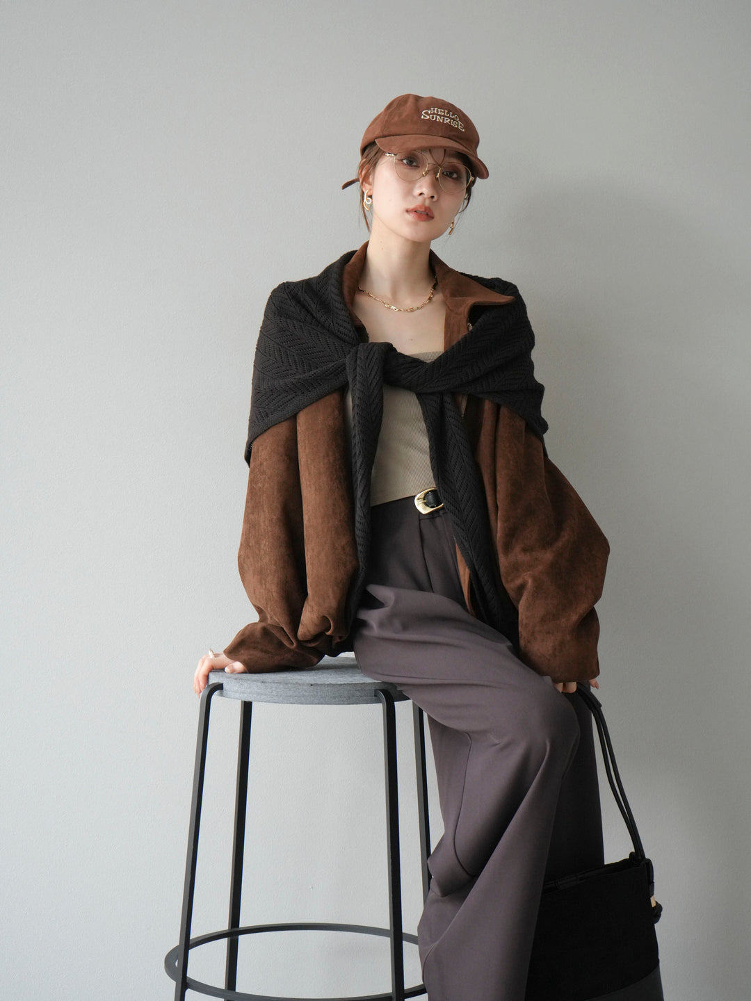 [SET] 麂皮外套+皮帶環設計寬褲（2套）