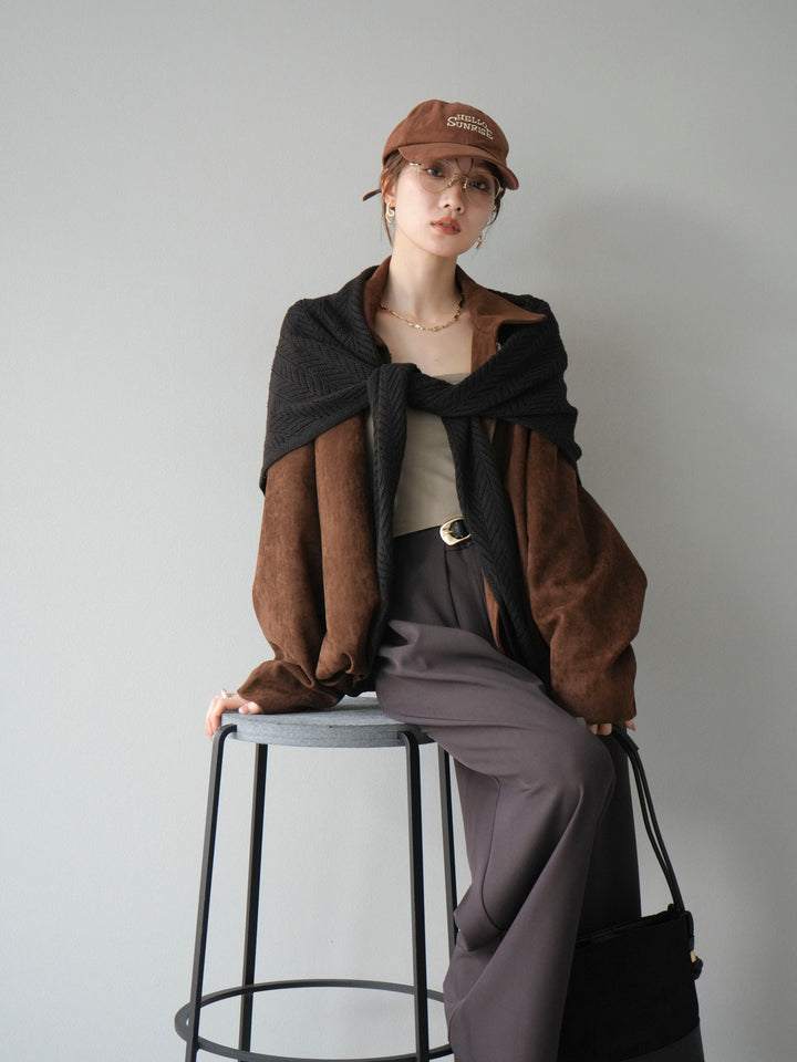 [SET] 麂皮外套+皮帶環設計寬褲（2套）