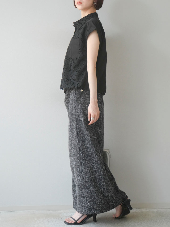 [予約]サマーツイードタックサイドスリットスカート/ブラックホワイト
