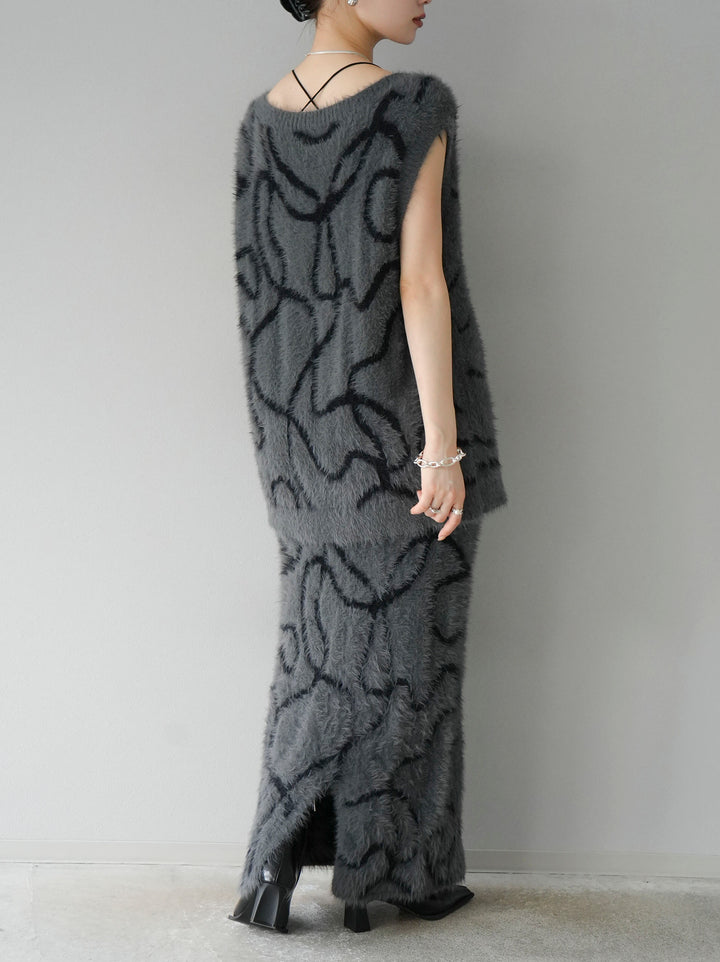 [預訂] Line 毛絨針織半身裙/炭灰