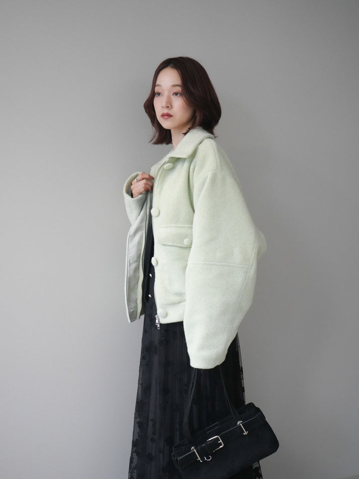 [SET]ウールライクフライトジャケット+フラワーフロッキーチュールプリーツスカート(2set)