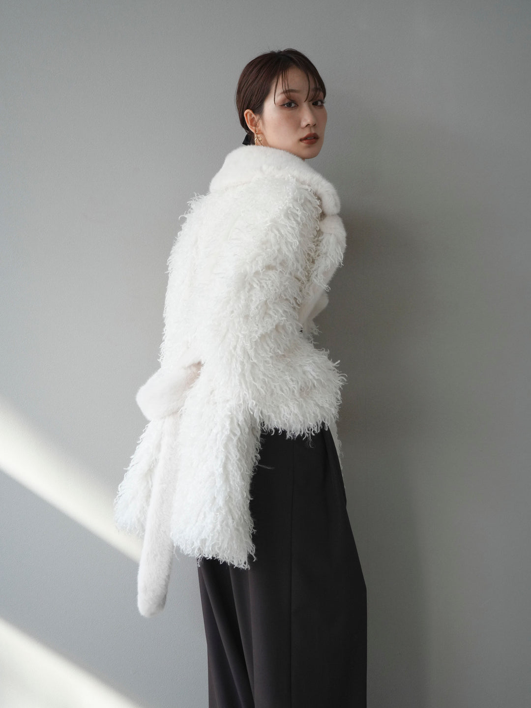 [予約]異素材ファー×ムートンコート/ivory